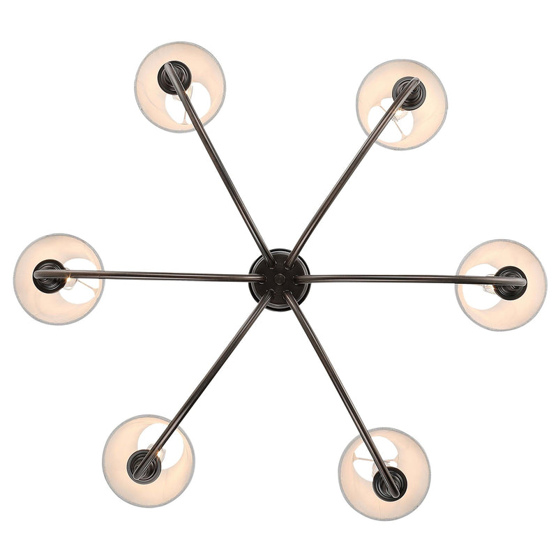 Golden Lighting Cambria 33in 6-Light Chandelier | Transitional Oil Rubbed Bronze and White Fabric | Dining Room & Foyer | Model 1622-6 ORB-HGW