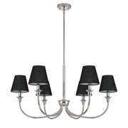 Golden Lighting Cambria 33.25in 6-Light Chandelier | Transitional Polished Nickel and Empire Hardback Black Fabric | Dining | Model 1622-6 PN-EHB