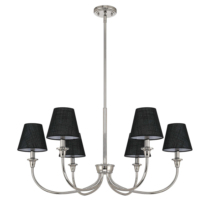 Golden Lighting Cambria 33.25in 6-Light Chandelier | Transitional Polished Nickel and Empire Hardback Black Fabric | Dining | Model 1622-6 PN-EHB