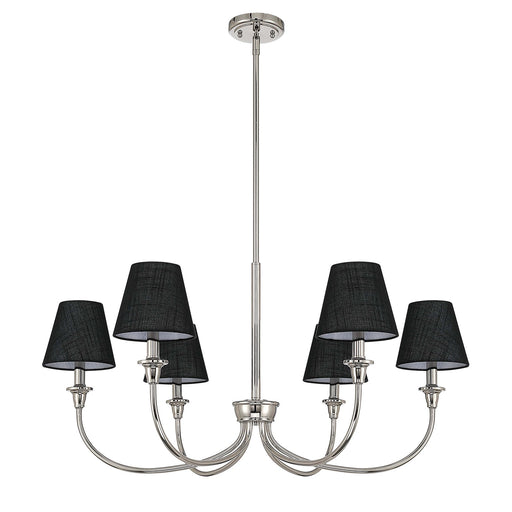 Golden Lighting Cambria 33.25in 6-Light Chandelier | Transitional Polished Nickel and Empire Hardback Black Fabric | Dining | Model 1622-6 PN-EHB