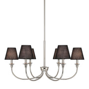 Golden Lighting Cambria 33.25in 6-Light Chandelier | Transitional Polished Nickel and Empire Hardback Black Fabric | Dining | Model 1622-6 PN-EHB