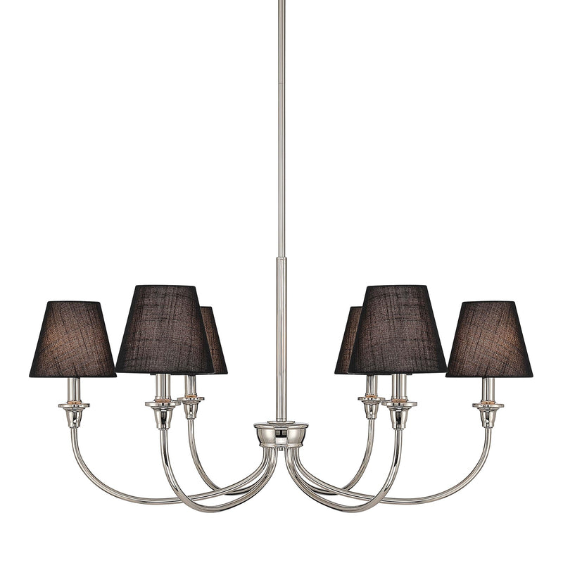 Golden Lighting Cambria 33.25in 6-Light Chandelier | Transitional Polished Nickel and Empire Hardback Black Fabric | Dining | Model 1622-6 PN-EHB