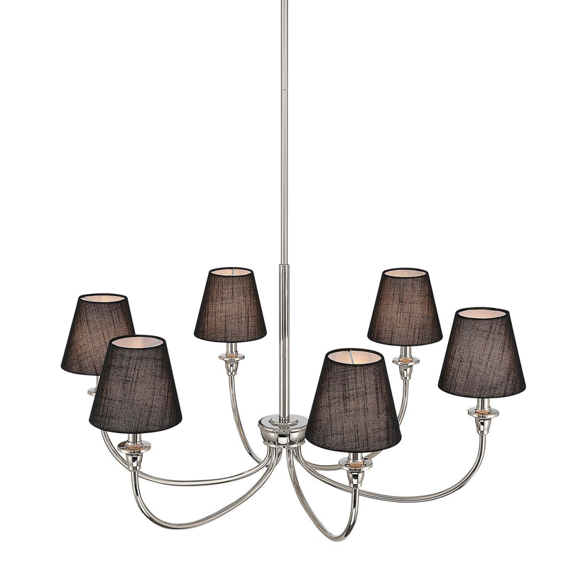 Golden Lighting Cambria 33.25in 6-Light Chandelier | Transitional Polished Nickel and Empire Hardback Black Fabric | Dining | Model 1622-6 PN-EHB