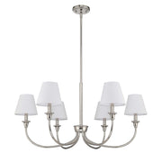 Golden Lighting Cambria 33in 6-Light Chandelier | Transitional Polished Nickel and White Fabric | Dining Room & Foyer | Model 1622-6 PN-EHW