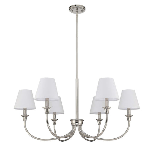 Golden Lighting Cambria 33in 6-Light Chandelier | Transitional Polished Nickel and White Fabric | Dining Room & Foyer | Model 1622-6 PN-EHW