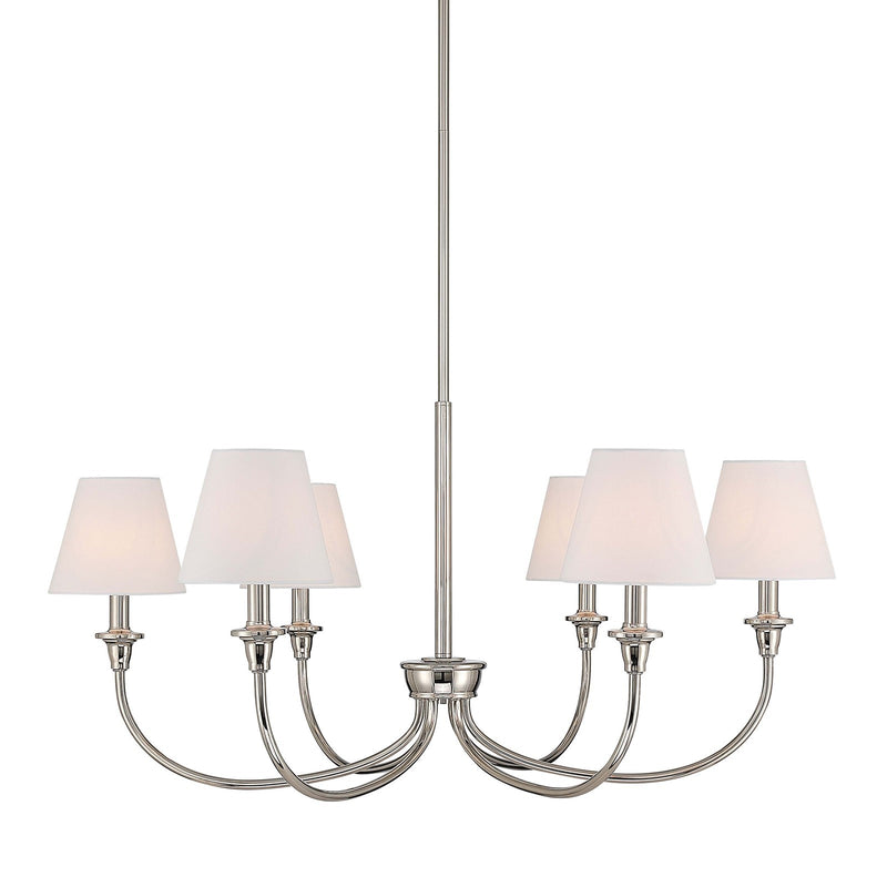 Golden Lighting Cambria 33in 6-Light Chandelier | Transitional Polished Nickel and White Fabric | Dining Room & Foyer | Model 1622-6 PN-EHW