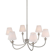 Golden Lighting Cambria 33in 6-Light Chandelier | Transitional Polished Nickel and White Fabric | Dining Room & Foyer | Model 1622-6 PN-EHW