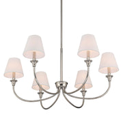Golden Lighting Cambria 33in 6-Light Chandelier | Transitional Polished Nickel and White Fabric | Dining Room & Foyer | Model 1622-6 PN-EHW