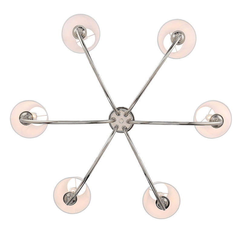 Golden Lighting Cambria 33in 6-Light Chandelier | Transitional Polished Nickel and White Fabric | Dining Room & Foyer | Model 1622-6 PN-EHW