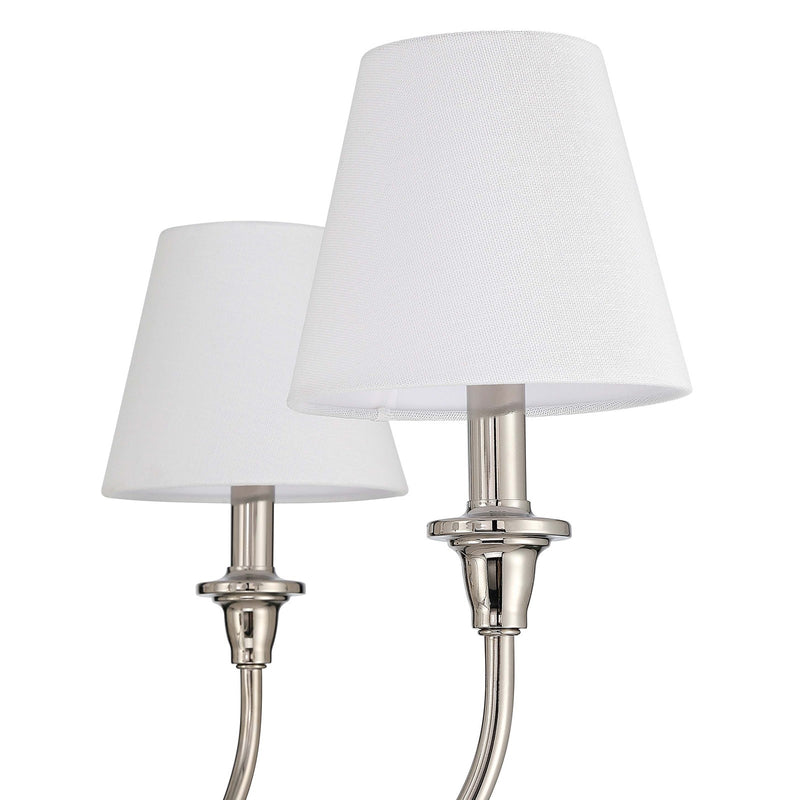 Golden Lighting Cambria 33in 6-Light Chandelier | Transitional Polished Nickel and White Fabric | Dining Room & Foyer | Model 1622-6 PN-EHW