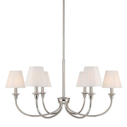 Golden Lighting Cambria 33in 6-Light Chandelier | Transitional Polished Nickel and Empire Pleated White Fabric | Dining Room | Model 1622-6 PN-EPW