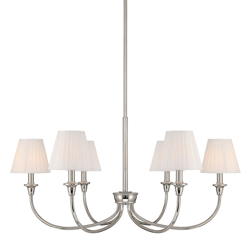Golden Lighting Cambria 33in 6-Light Chandelier | Transitional Polished Nickel and Empire Pleated White Fabric | Dining Room | Model 1622-6 PN-EPW
