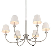 Golden Lighting Cambria 33in 6-Light Chandelier | Transitional Polished Nickel and Empire Pleated White Fabric | Dining Room | Model 1622-6 PN-EPW