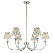 Golden Lighting Cambria 33in 6-Light Chandelier | Transitional Polished Nickel and Aqua Verde Fabric | Dining Room & Foyer | Model 1622-6 PN-HGA