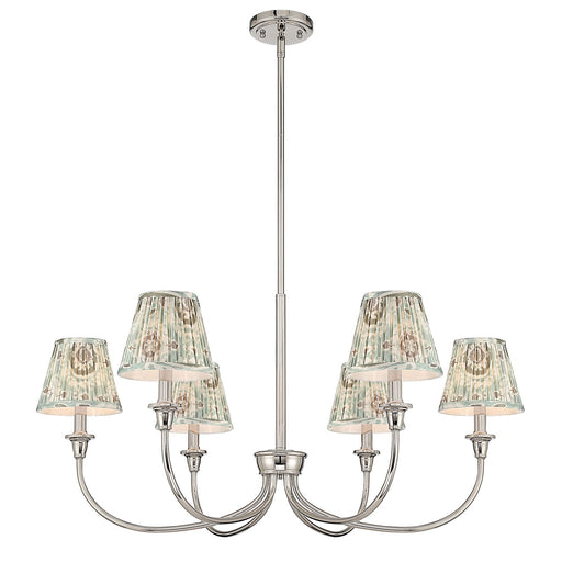 Golden Lighting Cambria 33in 6-Light Chandelier | Transitional Polished Nickel and Aqua Verde Fabric | Dining Room & Foyer | Model 1622-6 PN-HGA