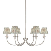 Golden Lighting Cambria 33in 6-Light Chandelier | Transitional Polished Nickel and Aqua Verde Fabric | Dining Room & Foyer | Model 1622-6 PN-HGA