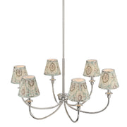 Golden Lighting Cambria 33in 6-Light Chandelier | Transitional Polished Nickel and Aqua Verde Fabric | Dining Room & Foyer | Model 1622-6 PN-HGA