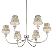 Golden Lighting Cambria 33in 6-Light Chandelier | Transitional Polished Nickel and Aqua Verde Fabric | Dining Room & Foyer | Model 1622-6 PN-HGA