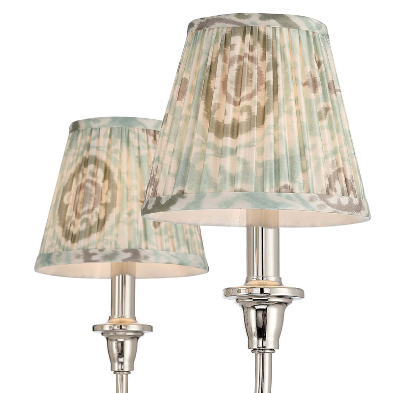 Golden Lighting Cambria 33in 6-Light Chandelier | Transitional Polished Nickel and Aqua Verde Fabric | Dining Room & Foyer | Model 1622-6 PN-HGA