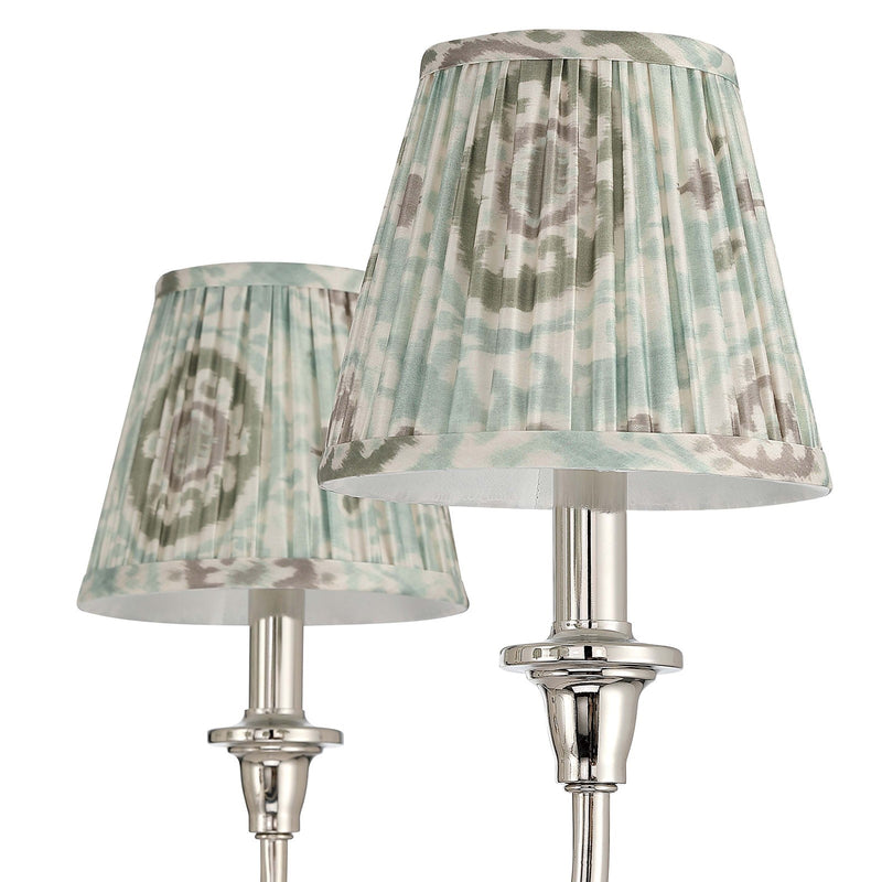 Golden Lighting Cambria 33in 6-Light Chandelier | Transitional Polished Nickel and Aqua Verde Fabric | Dining Room & Foyer | Model 1622-6 PN-HGA