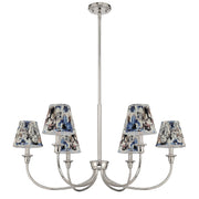 Golden Lighting Cambria 6-Light Chandelier | Transitional Polished Nickel and Blue Poppy Fabric | Dining Room & Foyer | Model 1622-6 PN-HGB
