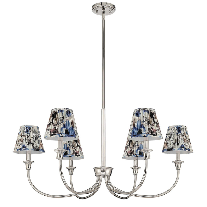 Golden Lighting Cambria 6-Light Chandelier | Transitional Polished Nickel and Blue Poppy Fabric | Dining Room & Foyer | Model 1622-6 PN-HGB