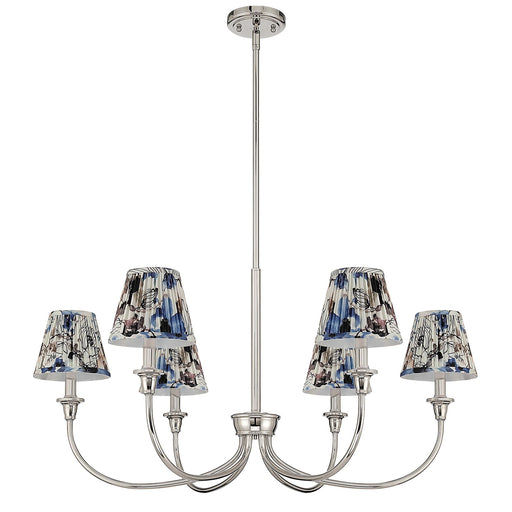 Golden Lighting Cambria 6-Light Chandelier | Transitional Polished Nickel and Blue Poppy Fabric | Dining Room & Foyer | Model 1622-6 PN-HGB