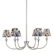 Golden Lighting Cambria 6-Light Chandelier | Transitional Polished Nickel and Blue Poppy Fabric | Dining Room & Foyer | Model 1622-6 PN-HGB