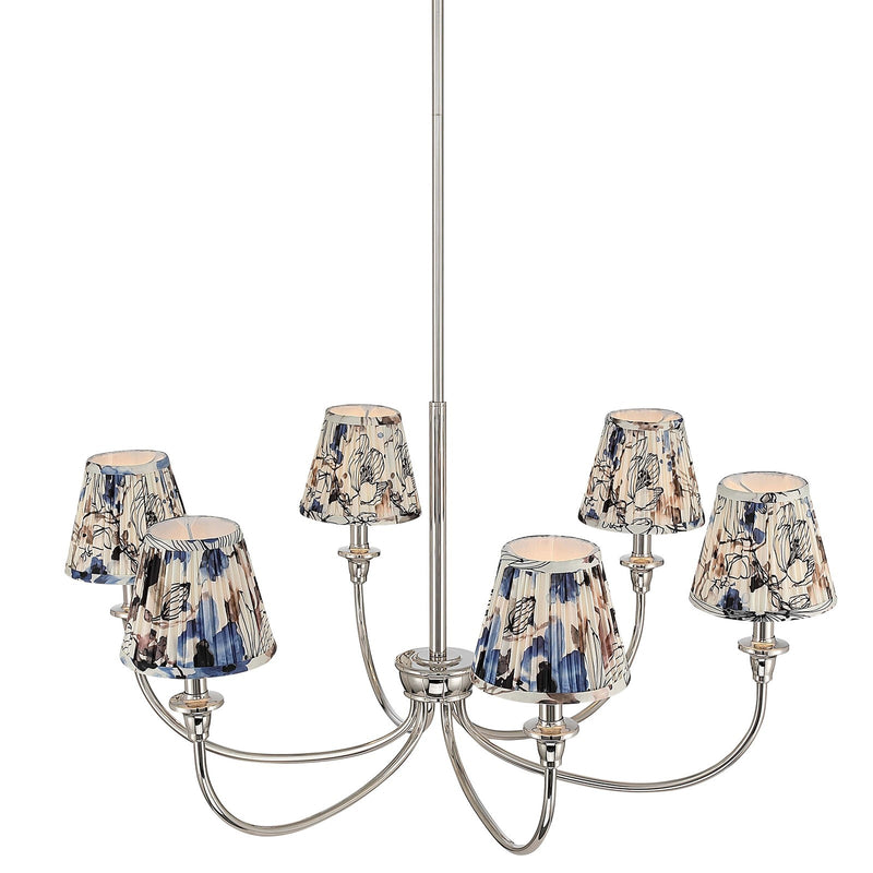 Golden Lighting Cambria 6-Light Chandelier | Transitional Polished Nickel and Blue Poppy Fabric | Dining Room & Foyer | Model 1622-6 PN-HGB