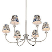 Golden Lighting Cambria 6-Light Chandelier | Transitional Polished Nickel and Blue Poppy Fabric | Dining Room & Foyer | Model 1622-6 PN-HGB