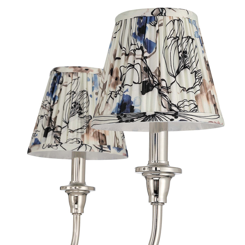 Golden Lighting Cambria 6-Light Chandelier | Transitional Polished Nickel and Blue Poppy Fabric | Dining Room & Foyer | Model 1622-6 PN-HGB