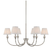 Golden Lighting Cambria 33in 6-Light Chandelier | Transitional Polished Nickel and Hand-Gathered White Fabric | Dining Room | Model 1622-6 PN-HGW