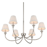 Golden Lighting Cambria 33in 6-Light Chandelier | Transitional Polished Nickel and Hand-Gathered White Fabric | Dining Room | Model 1622-6 PN-HGW