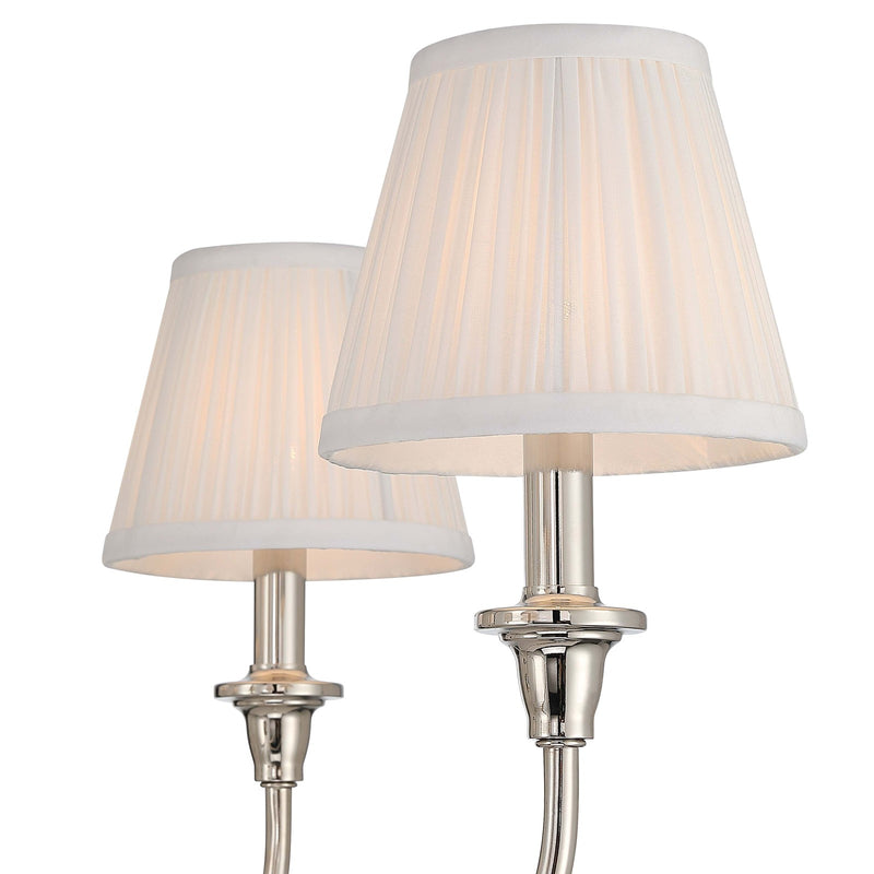 Golden Lighting Cambria 33in 6-Light Chandelier | Transitional Polished Nickel and Hand-Gathered White Fabric | Dining Room | Model 1622-6 PN-HGW