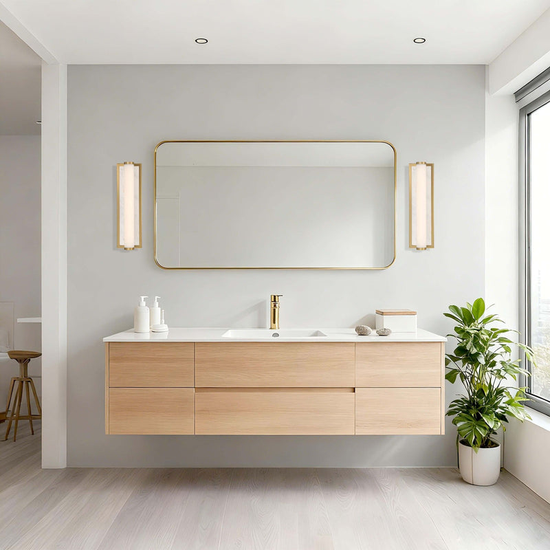 Golden Lighting Stratum 18in 1-Light Vanity Light | Modern Brushed Champagne Brass and Jazz White Marble | Bathroom & Powder | Model 1672-BA18 BCB-JW