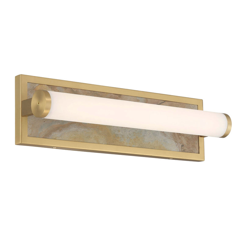 Golden Lighting Stratum 18in LED Vanity Light | Modern Brushed Champagne Brass and Moon Rock Stone | Bathroom & Powder Room | Model 1672-BA18 BCB-MR