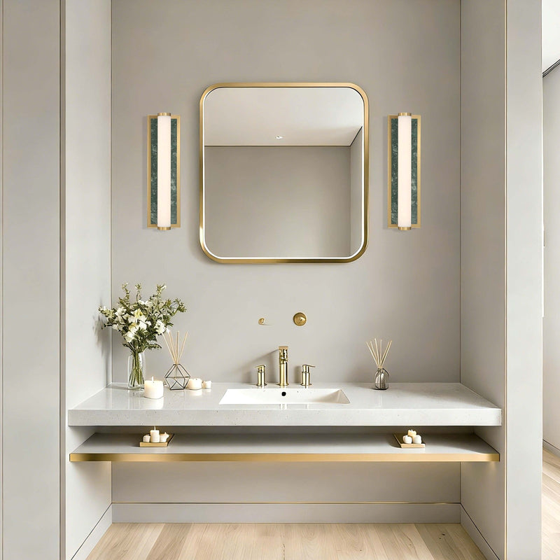 Golden Lighting Stratum 18in Integrated LED Vanity Light | Modern Brushed Champagne Brass and Persian Green Marble | Model 1672-BA18 BCB-PRG