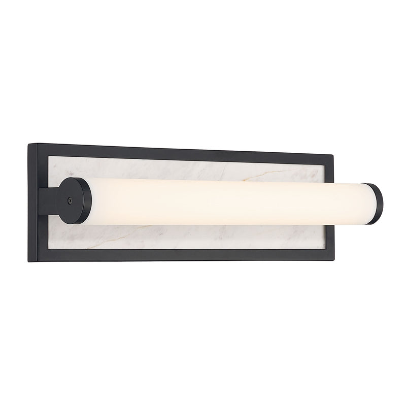 Golden Lighting Stratum 18in 1-Light LED Vanity Light | Modern Matte Black and Jazz White Marble | Bathroom & Powder Room | Model 1672-BA18 BLK-JW
