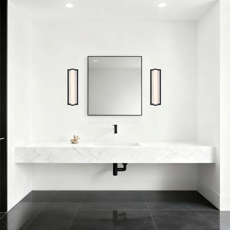 Golden Lighting Stratum 18in 1-Light LED Vanity Light | Modern Matte Black and Jazz White Marble | Bathroom & Powder Room | Model 1672-BA18 BLK-JW