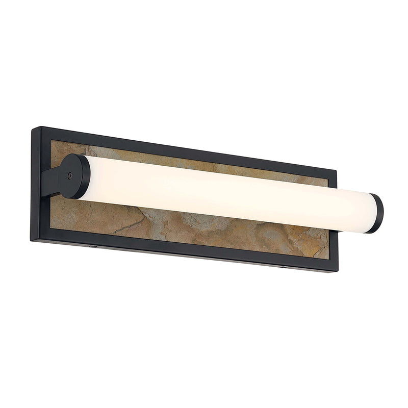 Golden Lighting Stratum 18in LED Vanity Light | Modern Matte Black and Moon Rock Stone | Bathroom & Powder Room | Model 1672-BA18 BLK-MR