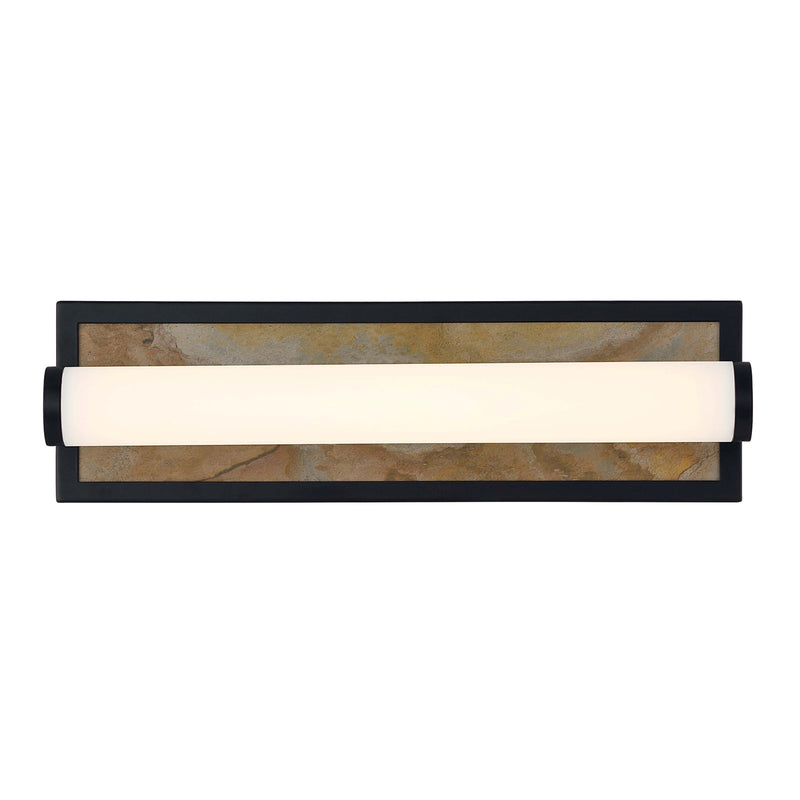 Golden Lighting Stratum 18in LED Vanity Light | Modern Matte Black and Moon Rock Stone | Bathroom & Powder Room | Model 1672-BA18 BLK-MR