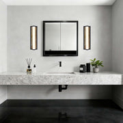 Golden Lighting Stratum 18in LED Vanity Light | Modern Matte Black and Moon Rock Stone | Bathroom & Powder Room | Model 1672-BA18 BLK-MR
