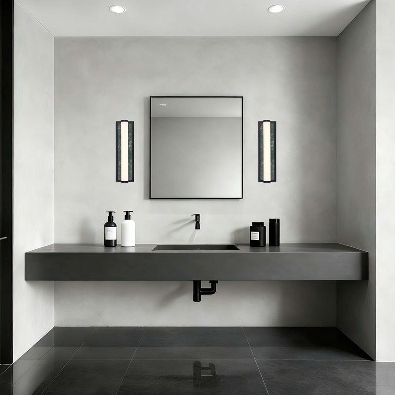 Golden Lighting Stratum 18in Integrated LED Vanity Light | Modern Matte Black and Persian Green Marble | Bathroom & Powder | Model 1672-BA18 BLK-PRG