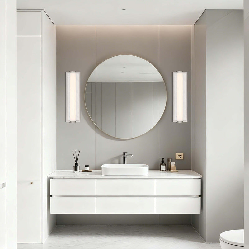 Golden Lighting Stratum 18in 1-Light Vanity Light | Modern Brushed Nickel and Jazz White Marble | Bathroom Vanity | Model 1672-BA18 BN-JW