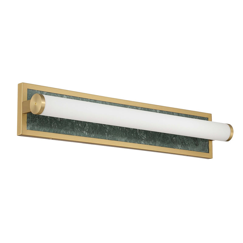 Golden Lighting Stratum 24in LED Vanity Light | Modern Brushed Champagne Brass and Persian Green Marble | Bathroom & Powder | Model 1672-BA24 BCB-PRG
