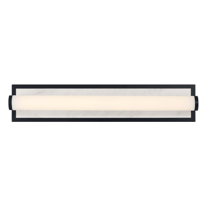 Golden Lighting Stratum 24in 1-Light LED Vanity Light | Modern Matte Black and Jazz White Marble | Bathroom & Powder Room | Model 1672-BA24 BLK-JW