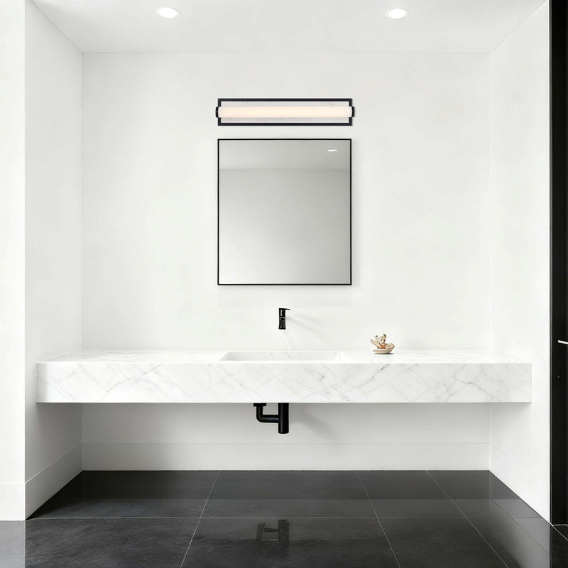 Golden Lighting Stratum 24in 1-Light LED Vanity Light | Modern Matte Black and Jazz White Marble | Bathroom & Powder Room | Model 1672-BA24 BLK-JW