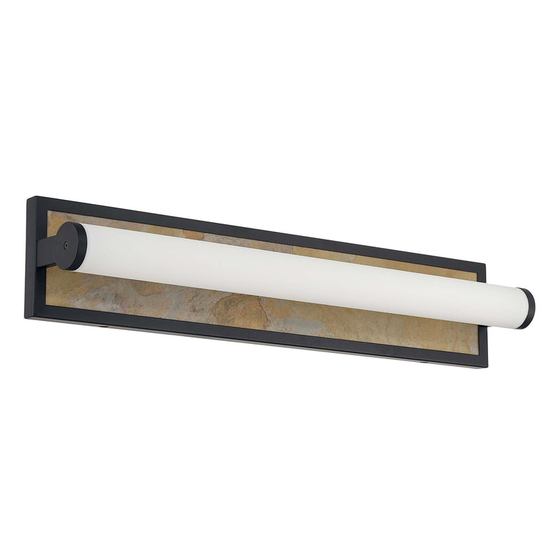 Golden Lighting Stratum 24in 1-Light Vanity Light | Modern Matte Black and Moon Rock Stone | Bathroom & Powder Room | Model 1672-BA24 BLK-MR