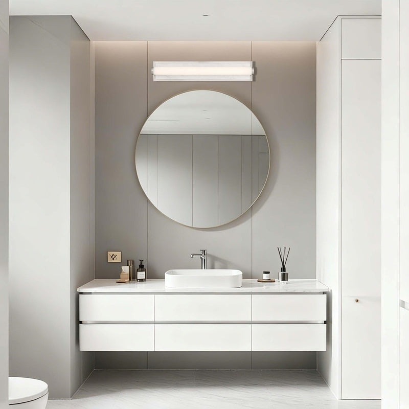 Golden Lighting Stratum 24in LED Vanity Light | Modern Brushed Nickel and Jazz White Marble | Bathroom Vanity | Model 1672-BA24 BN-JW