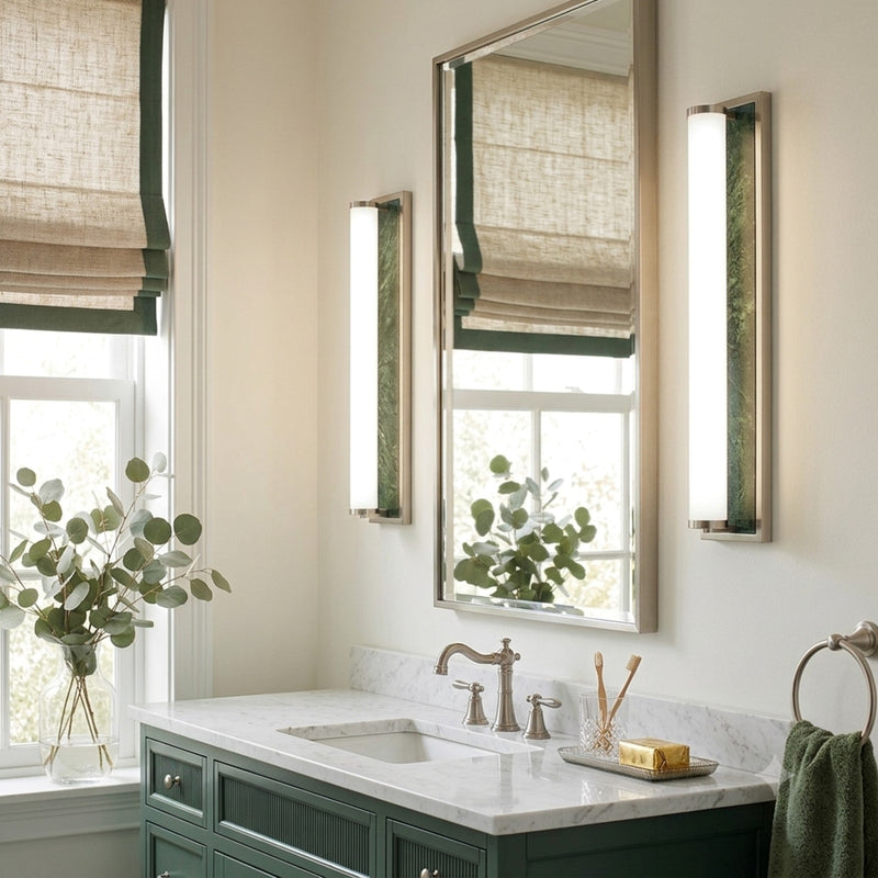 Golden Lighting Stratum 24in Integrated LED Vanity Light | Modern Brushed Nickel and Persian Green Marble | Bathroom | Model 1672-BA24 BN-PRG